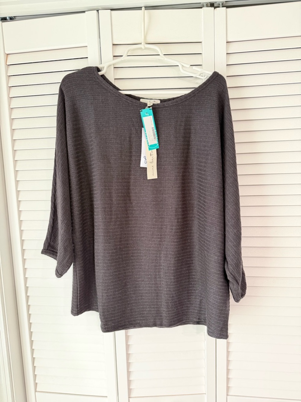 nine britton Charcoal Ribbed Knit Boatneck Top